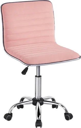 Vista 15 de Yaheetech Silla de oficina de trabajo de polipiel acanalada sin brazos, silla ejecutiva ajustable con respaldo bajo y ruedas, gris