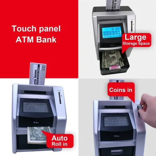Vista 3 de Caja de ahorros de cajeros automáticos de juguete para niños con pantalla táctil electrónica Touch screen interface, realistic savings bank
