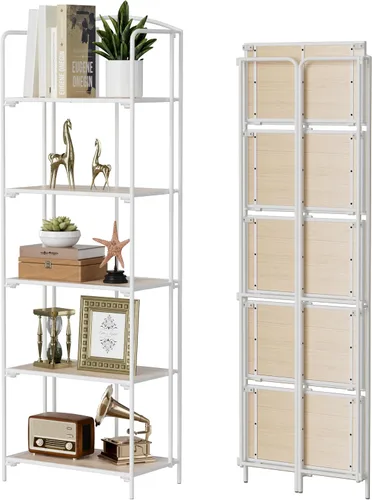 Vista 27 de Crofy - Estantería plegable sin montaje para sala de estar, estantería plegable de 2 niveles en color negro para oficina en casa, organizador