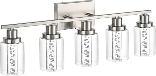 Vista 13 de MELUCEE Lámparas de tocador de baño, 3 luces LED sobre espejo, 3000 K-6000 K, moderna luz negra para baño con pantalla de cristal de burbujas, chips