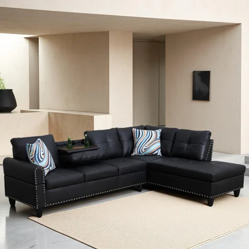 Vista 3 de GlasFlength Juego de sofás seccionales para sala de estar, juego de sofá modular convertible de 4 asientos con soporte para tazas, sofás