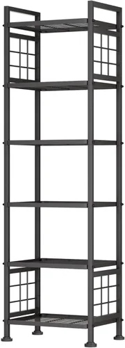 Vista 15 de GIOTORENT Estantería de Pie de 5 Alambres y Librero, Unidad de Estantería de Almacenamiento de Metal Estante de Despensa para Organizador de Negro