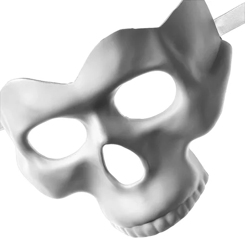 Vista 4 de Máscara de calavera de Halloween para mascarada, día de los muertos, color blanco Calavera Media Cara