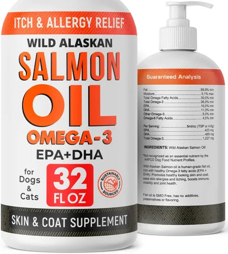 Vista 7 de Paquete de glucosamina líquida + aceite de salmón Omega 3 para perros, alivio del dolor articular + alivio de alergias, condroitina, MSM, colágeno +