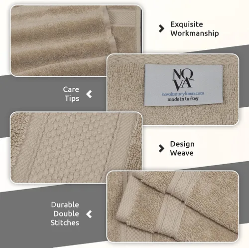 Vista 6 de NOVA Luxury Linen - Juego de toallas turcas de calidad de hotel para baño (juego de 4 toallas de mano, beige arena cálida)