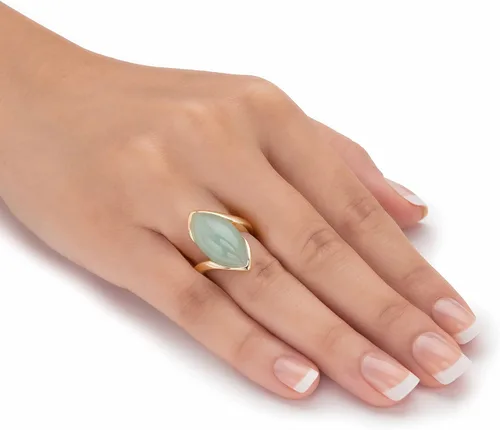 Vista 3 de PalmBeach - Anillo de plata de ley chapada en oro amarillo con forma de marquesa de jade verde, tallas 6 a 10