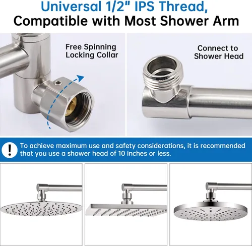 Vista 3 de G-Promise Brazo de Extensión para Cabezal de Ducha de 13 Pulgadas, Extensor de Latón Macizo Ajustable en Altura y Ángulo, Eleva o Baja la Ducha