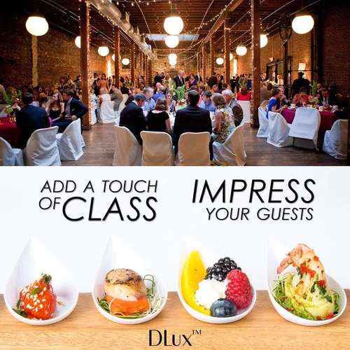 Vista 5 de DLux 100 mini platos de aperitivo de 4 pulgadas con tenedores, cucharas de plástico blanco reutilizables, platos para servir postres y aperitivos