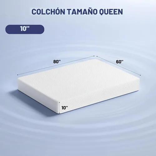 Vista 2 de Colchón tamaño Queen de 10 pulgadas, colchón de espuma viscoelástica de gel Blanco