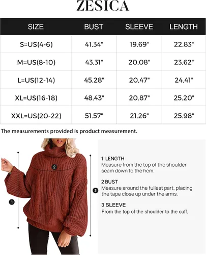 Vista 5 de ZESICA Women's 2023 Fall Long Sleeve Turtleneck Chunky Knit Loose Oversized Sweater Pullover Jumper Tops