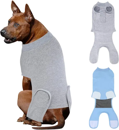 Vista 27 de Paquete de 2 unidades de algodón transpirable para perros de recuperación para después de esterilizar heridas abdominales, protectores profesionales