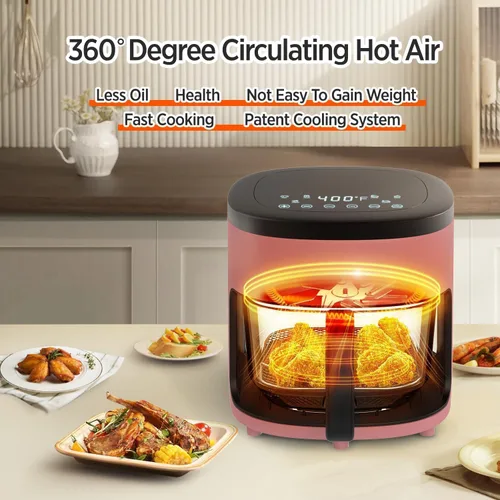 Vista 5 de Freidora de aire de 4.5 cuartos de galón, cocina compacta sin aceite de 1200 W con ventana de visión, cesta antiadherente y pantalla táctil digital
