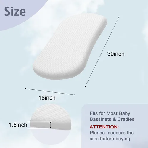 Vista 7 de Lisara Colchón para Moisés de Bebé, 30 x 18 pulgadas, Colchón de Espuma Viscoelástica de Gel de Doble Cara para Moisés con Cubierta Impermeable