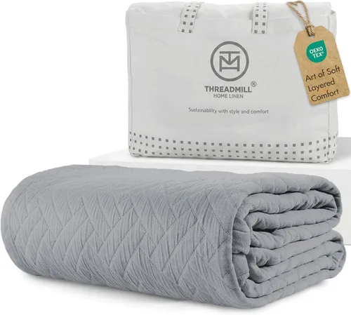 Vista 14 de Threadmill Mantas de Algodón de Lujo para Cama de Tamaño King Manta de Algodón 100% Acogedora para Todas las Estaciones Colcha Jacquard Aster