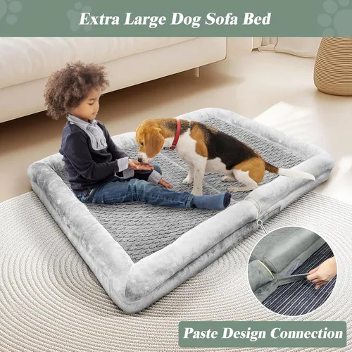 Vista 5 de Cama ortopédica para perro, extra grande con espuma viscoelástica, funda impermeable y lavable (36 pulgadas, gris)