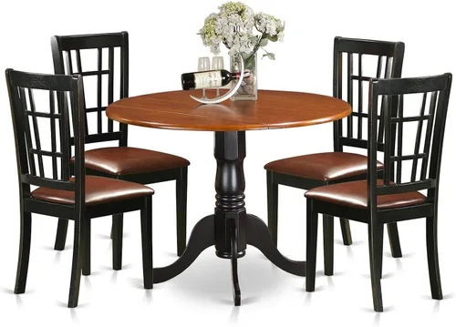 Vista 9 de East West Furniture DLNI3-BLK-C - Juego de comedor de 3 piezas que contiene una mesa de comedor redonda con gotas y 2 sillas de cocina tapizadas
