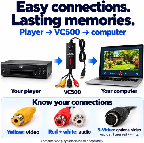 Vista 4 de Diamond Multimedia VC500 VHS a convertidor digital, dispositivo de captura de video USB para VHS, VCR, DVD, Hi8, mini reproductores DV, videocámara