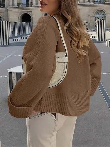 Vista 145 de LOGENE Suéter de gran tamaño para mujer, cuello redondo, manga larga, suave, mullido, suéter de punto 2025 para otoño e invierno