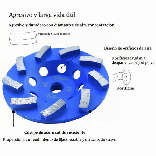 Vista 3 de 4.5 pulgadas x 5/8-11 pulgadas Eje roscado de 9 segmentos Rectificado de diamante Turbo para piedra, hormigón y mampostería (5/8"-11 roscado)