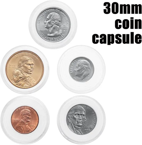 Vista 4 de Muqing 240 piezas 30 mm, porta cápsulas de monedas de plástico, 5 tamaños, protector de junta para coleccionistas, suministros redondos