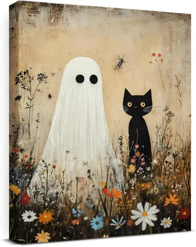 Vista 16 de QPVXSST Arte de Pared Interesante de Fantasma de Halloween para Baño, Póster Impreso en Lienzo de Estilo Gótico, Decoración de Baño con Diseño