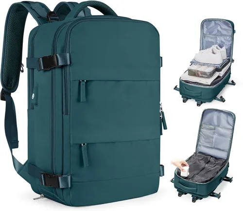 Vista 25 de Mochila de viaje grande, bolsa de mano, aprobada para aviones, para artículos personales, para hombre o mujer, color beige con marrón