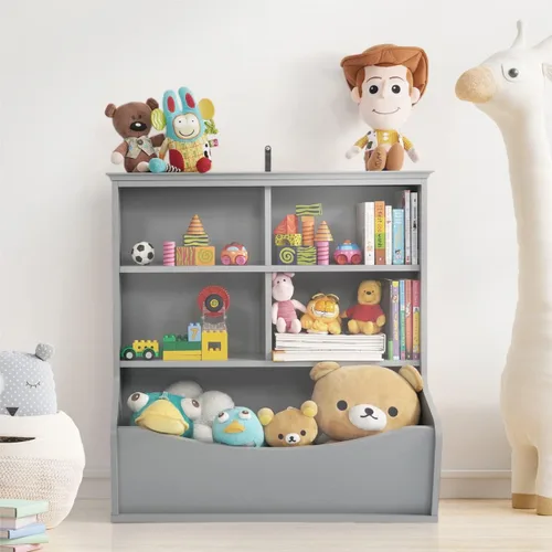 Vista 14 de CAPHAUS Organizador de almacenamiento de juguetes para niños, cubo de almacenamiento abierto, gabinete multifuncional de almacenamiento de libros