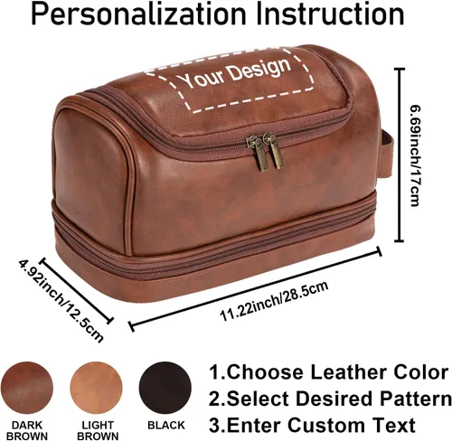 Vista 5 de Neceser personalizado para hombres, marido, novio, papá, kit de viaje de cuero de gran capacidad, hecho a mano, nombre personalizado, regalo único