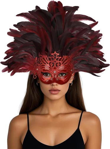 Vista 7 de Tocado de plumas para mujer, máscara de carnaval, tocado de plumas para carnaval, accesorios de fiesta de Mardi Gras