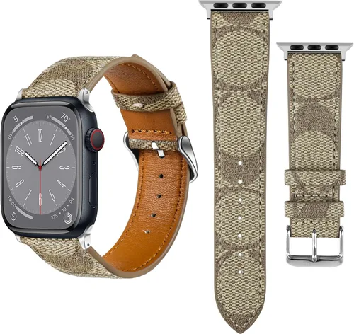 Vista 8 de Correa de cuero compatible con Apple Watch iWatch 1.496 in 1.575 in 1.614 in 1.654 in 1.732 in 1.772 in 1.929 in, correa de cuero de diseñador