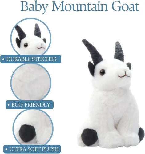 Vista 2 de The Petting Zoo Peluche de cabra de montaña, regalos para niños, animales salvajes de Onez Babiez, juguete de peluche de cabra, 6 pulgadas