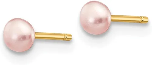 Vista 2 de Pendientes de tuerca de oro amarillo macizo de 14 k de 3 a 0.157 in con botón rosa y perlas cultivadas de agua dulce, mm
