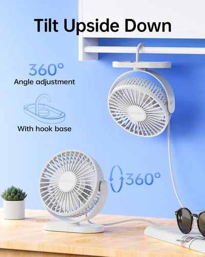 Vista 4 de SWEETFULL Ventilador de escritorio con USB pequeño silencioso - Ventilador personal portátil de 3 velocidades Mini 360° de rotación ajustable