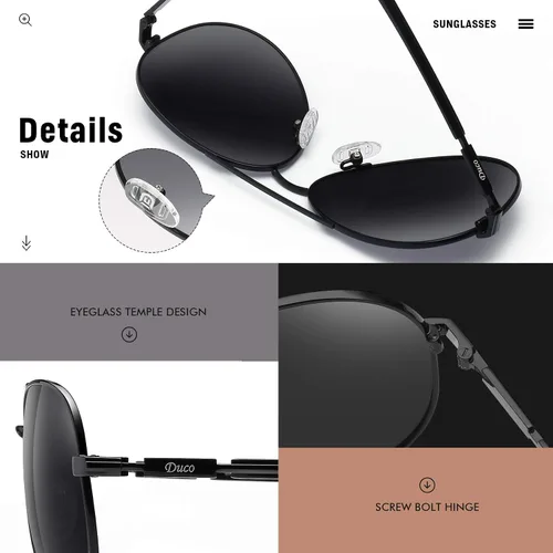 Vista 4 de DUCO Gafas de sol de aviador para hombres y mujeres, lentes de sol polarizadas vintage, lentes espejadas, marco de metal, sombras de diseñador 3025K