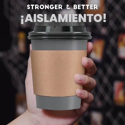 Vista 4 de Paquete de 100 tazas de café desechables de 12 onzas para llevar con tapas, fundas y pajitas, 100% biodegradables y compostables, tazas de café