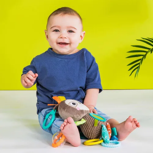 Vista 4 de Bright Starts Sloth Plush Playful Pals Take-Along - Cochecito sin BPA, juguete para bebé, edad recién nacido +