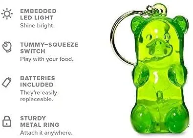Vista 2 de Gummygoods Llavero de oso de goma de tamaño mordido, luz nocturna para niños, luz LED, batería incluida