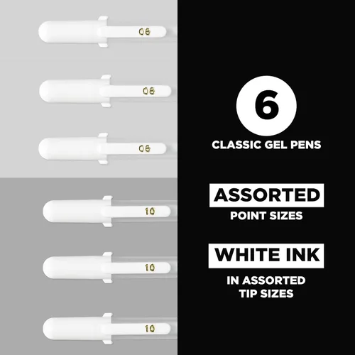 Vista 2 de SAKURA - Bolígrafos de tinta gel Gelly Roll - Puntas medias y gruesas para diario, arte o dibujo - Tinta blanca clásica - Puntas de tamaños variados