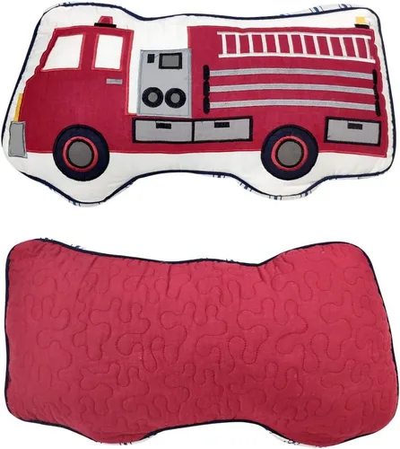 Vista 2 de Brandream Almohada decorativa de algodón para niños, diseño de camión de bomberos, sofá, cama, sala de estar, dormitorio de niños