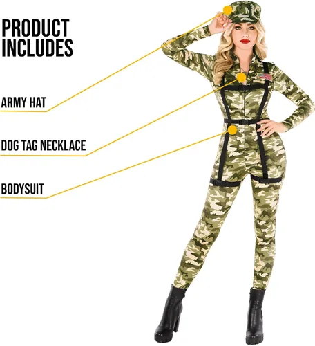 Vista 2 de Morph Disfraces del ejército para mujer, disfraz del ejército, disfraz de camuflaje para mujer, disfraces de Halloween para mujer