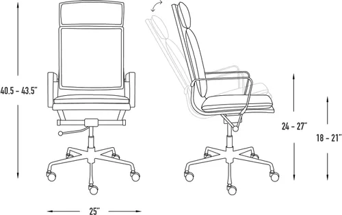 Vista 3 de Laura Davidson Furniture Lexi II - Silla de oficina acolchada, silla de escritorio con respaldo alto y reposabrazos de aluminio, disponibilidad