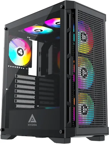 Vista 9 de Apevia Eclipse-BK Eclipse Carcasa de PC de Torre Media para Juegos con 5 Ventiladores ARGB de 120mm, 366 Modos de Luz RGB, Diseño Minimalista