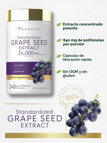 Vista 4 de Carlyle Suplemento de extracto de semilla de uva 240 cápsulas