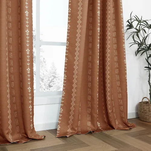Vista 7 de Lino Rosa Cortinas de Crema y Negro para Cocina, Cortinas Opacas Bohemias para Ventana de Baño y Sala de Estar, 45 Pulgadas de Largo