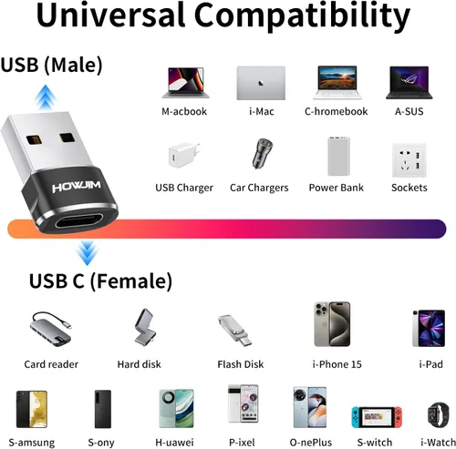 Vista 7 de Paquete de 2 adaptadores USB a USB C, USB 2.0 de carga rápida de transferencia de datos de 480 Mbps, adaptador OTG hembra tipo C a USB 2.0 macho