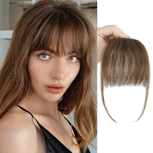 Vista 18 de BOGSEA Flequillo con clip, flequillo falso de cabello humano 100% real con clip, extensiones de cabello con fleco y sienes, postizos para mujeres
