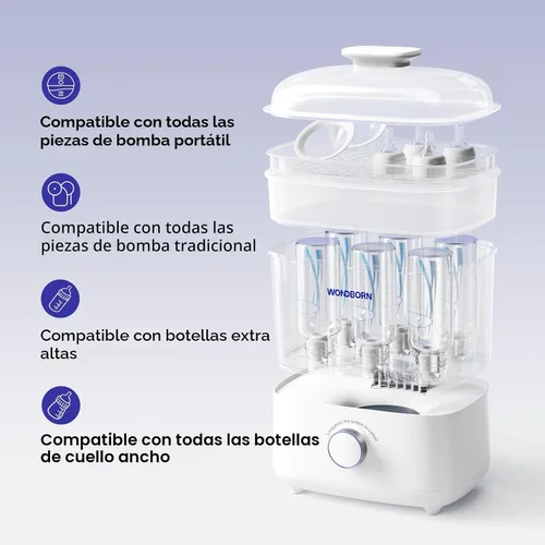 Vista 5 de Esterilizador y secadora de biberones, 99.999% de esterilización profunda, desinfección rápida de 6 minutos, hasta 12 botellas, filtro HEPA, todo