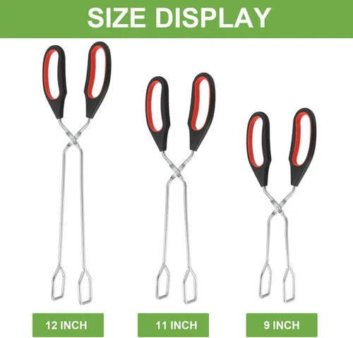 Vista 3 de Boao Paquete de 3 pinzas de acero inoxidable para cocinar, pinzas de alambre de cocina de 9 pulgadas, 11 pulgadas y 12 pulgadas, resistentes al