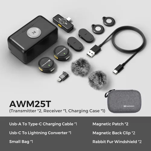 Vista 8 de NearStream Micrófono Lavalier inalámbrico para iPhone/Android, micrófono de solapa inalámbrico con Lightning/USB-C Plug-Play, cancelación de ruido