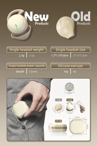 Vista 4 de Auriculares para dormir pequeños con Bluetooth, mini auriculares inalámbricos discretos para música, hogar, trabajo (nude)